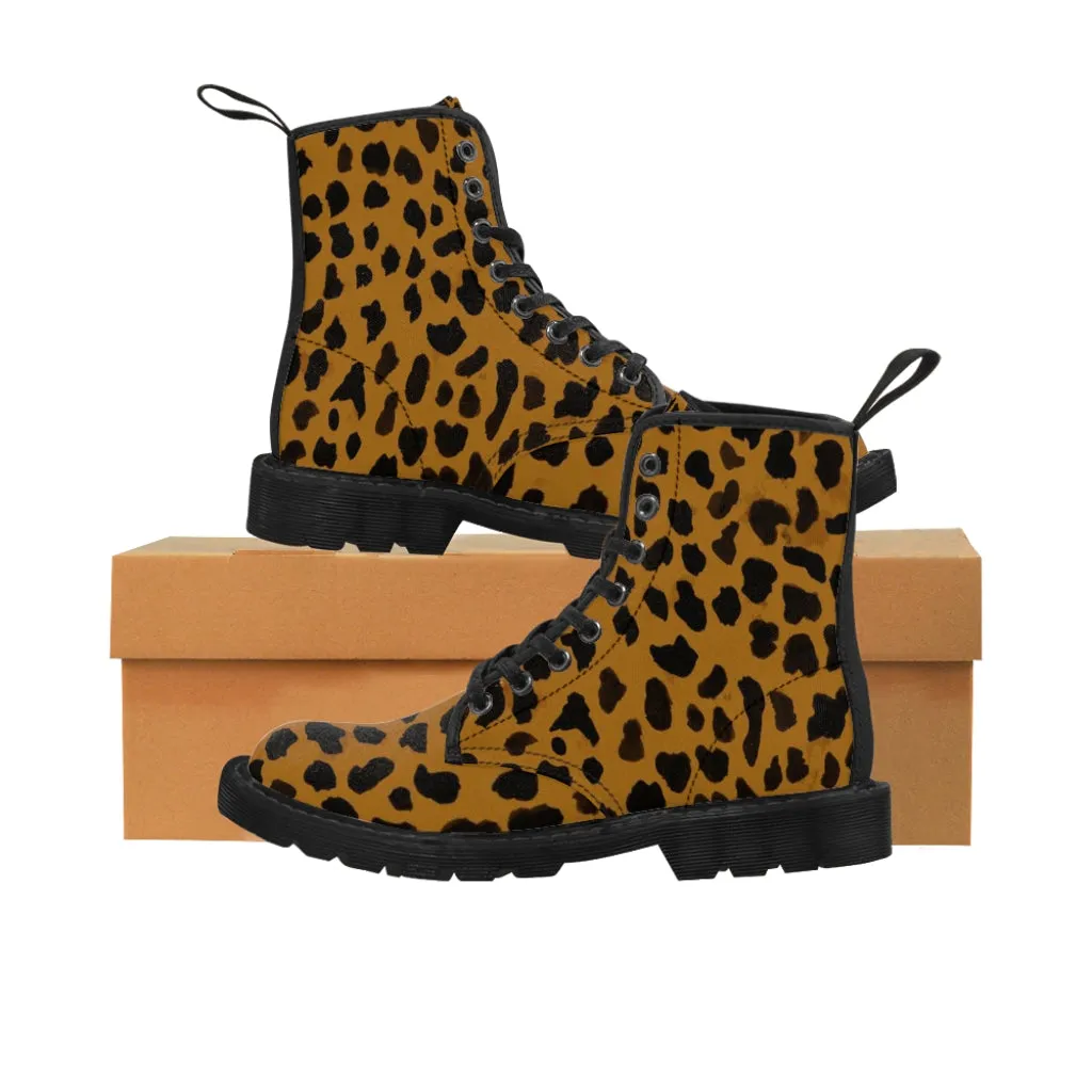 Brown Cheetah Print Men Hiker Boots, Animal Print Best Designer Men's Canvas Boots (US Size: 7-10.5)