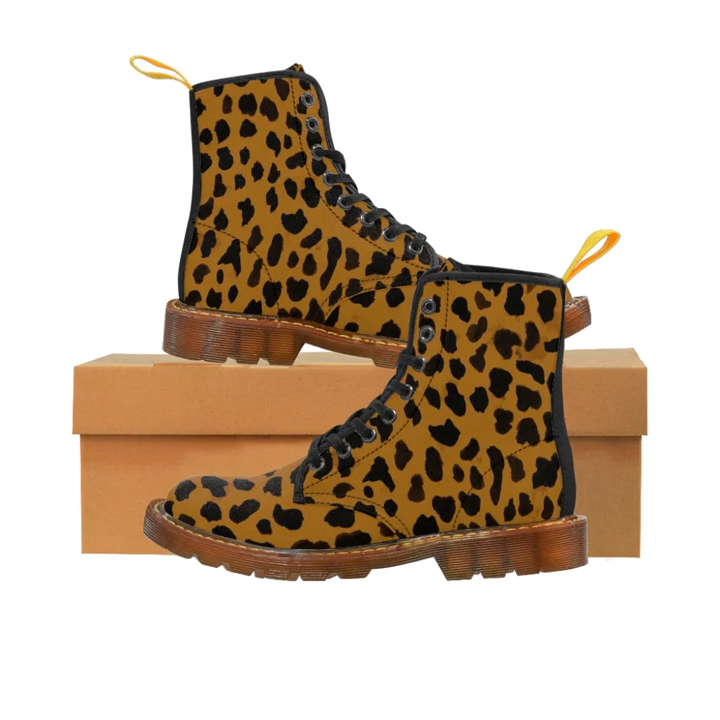 Brown Cheetah Print Men Hiker Boots, Animal Print Best Designer Men's Canvas Boots (US Size: 7-10.5)