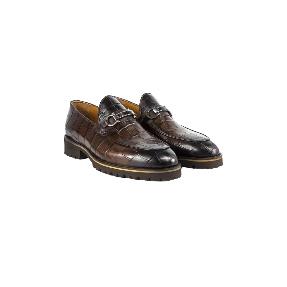 Brown Cognac Men's Leather Slip-On Shoes Michel Crocco Bit Loafer P00044