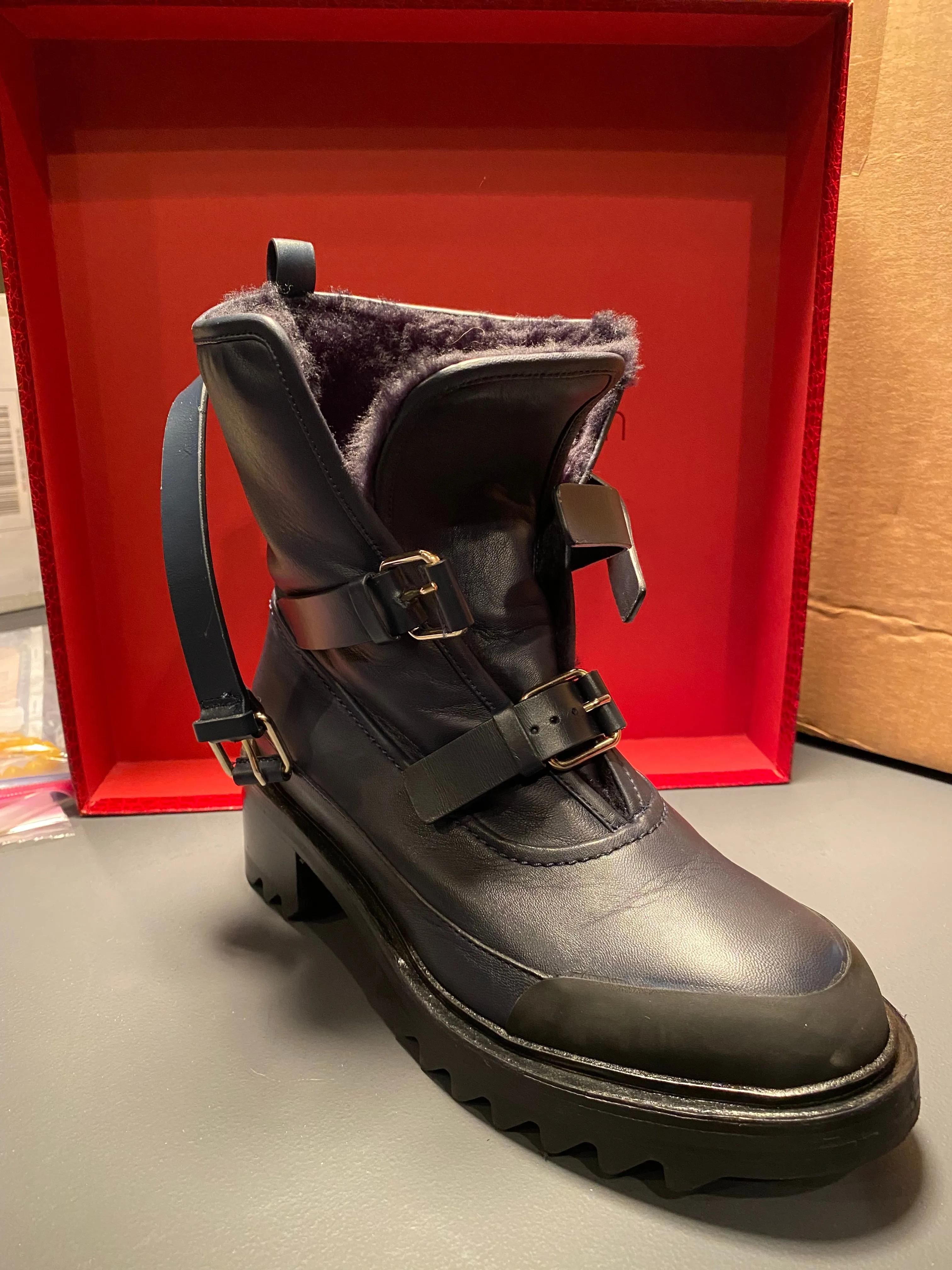 Buckle-Up Shearling Boots - 8.5