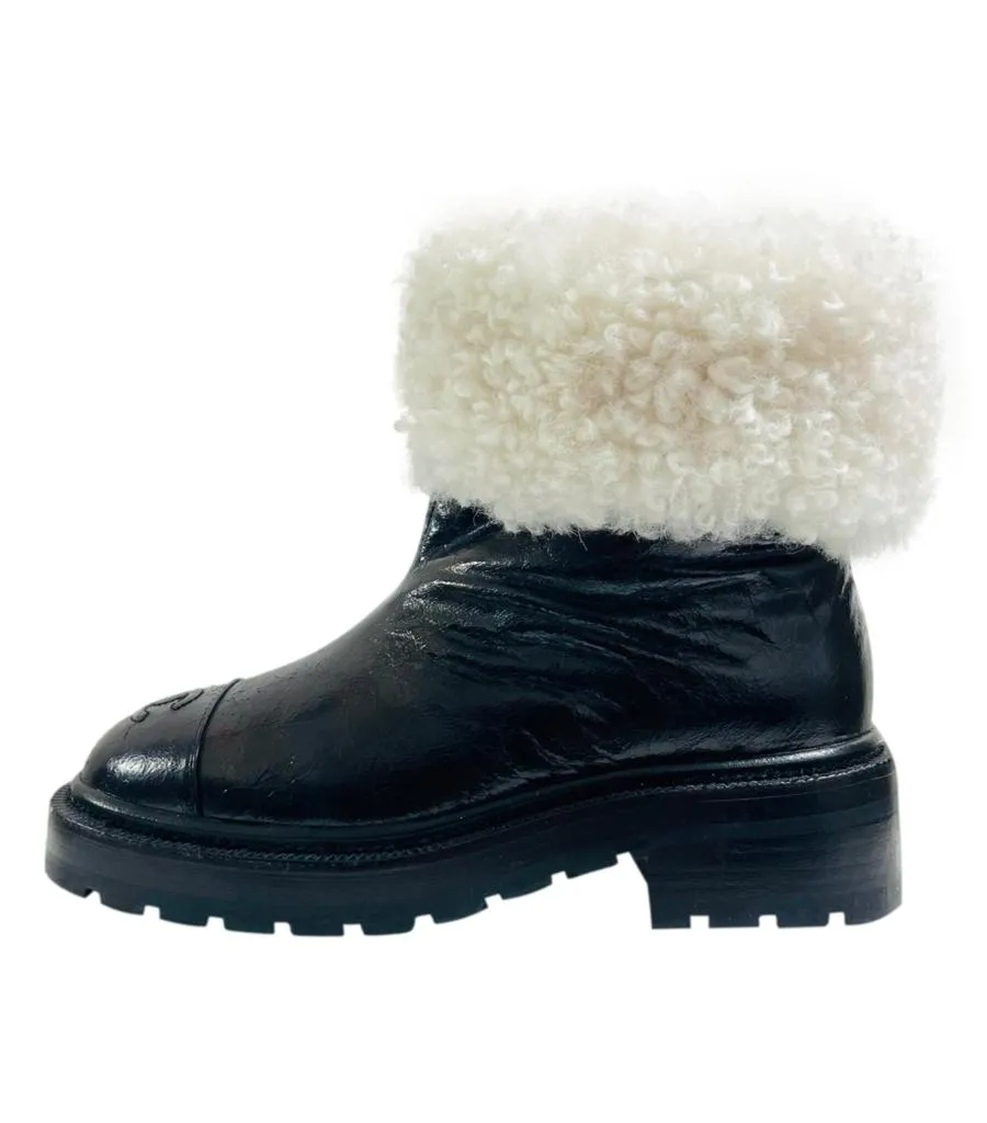Chanel 'CC' Logo Lambskin & Shearing Ankle Boots. Size 36