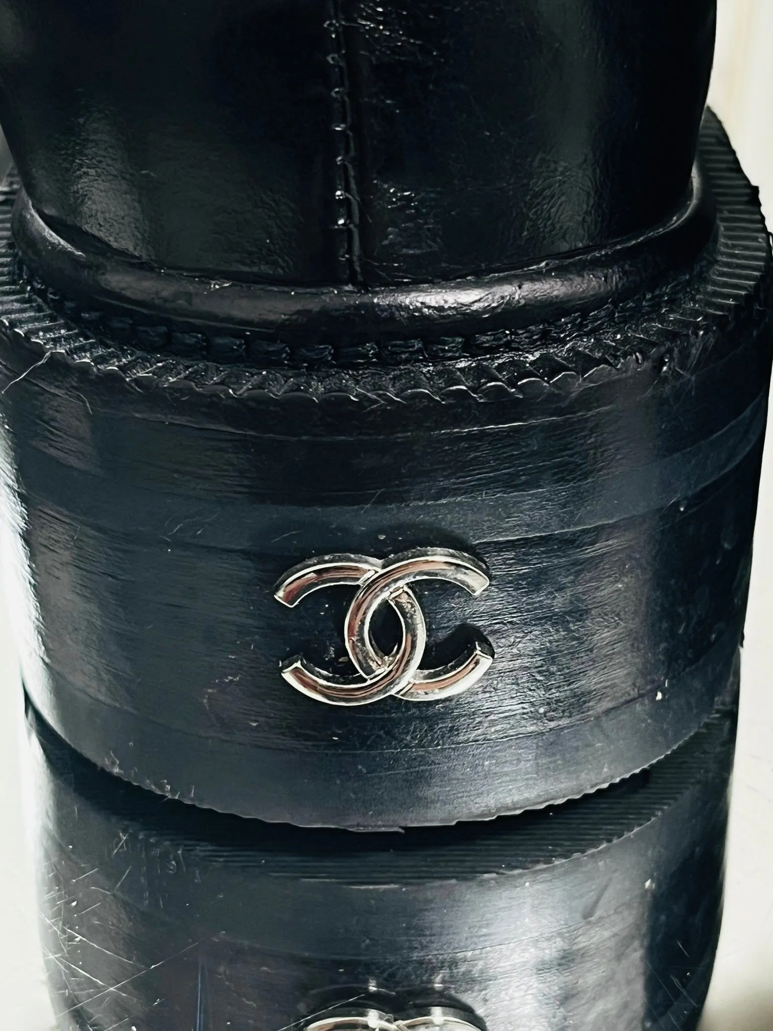 Chanel 'CC' Logo Lambskin & Shearing Ankle Boots. Size 36