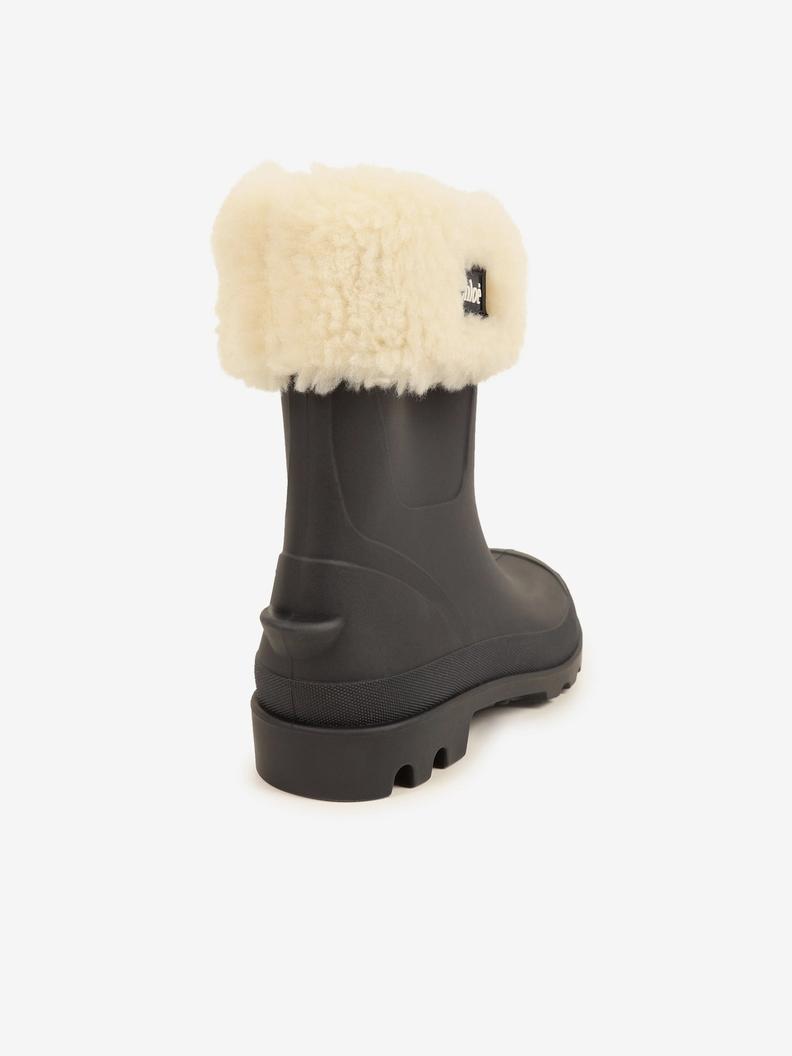 Chloé Girls Faux Faur Trim Rain Boots in Navy