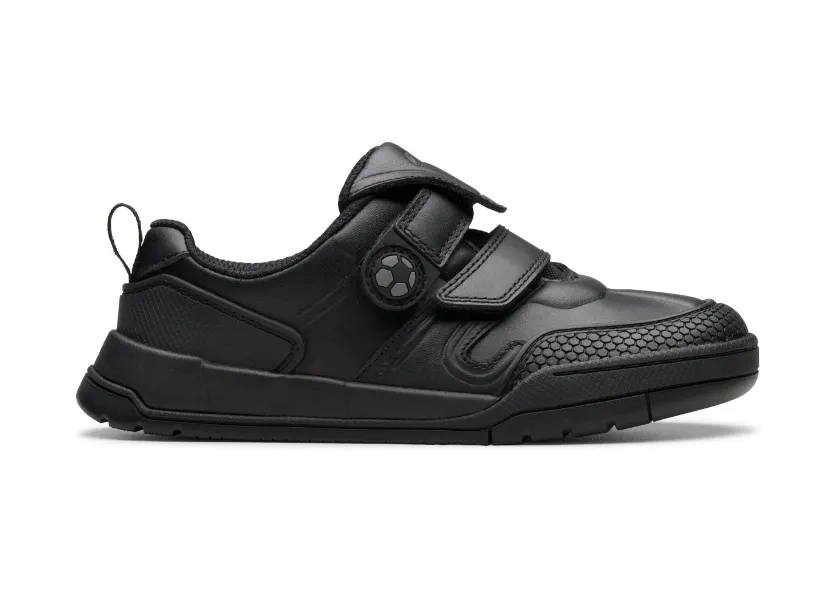 Clarks Boy School Shoe Laser Track Black Leather