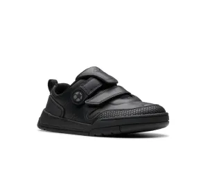 Clarks Boy School Shoe Laser Track Black Leather