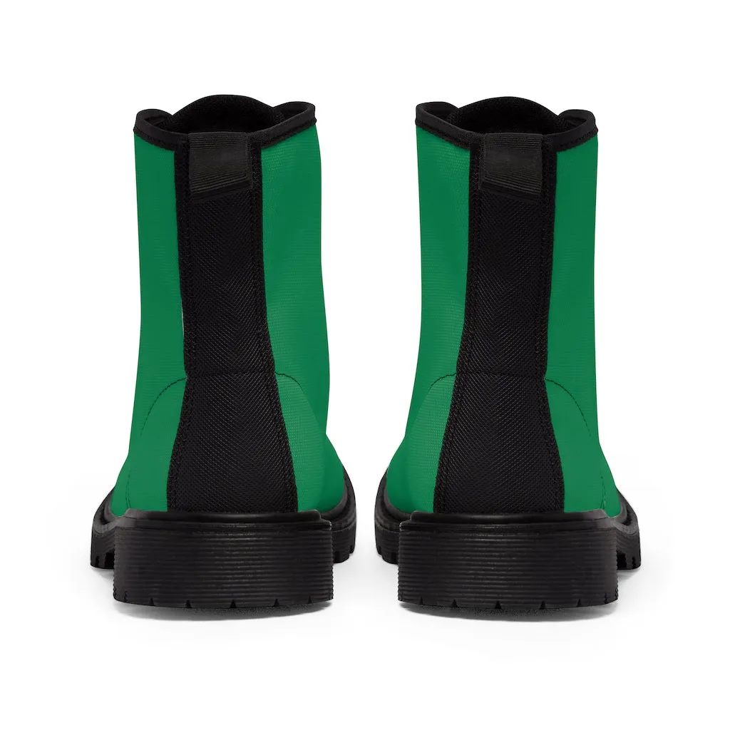 Emerald Green Women's Canvas Boots, Solid Color Modern Essential Winter Boots For Ladies