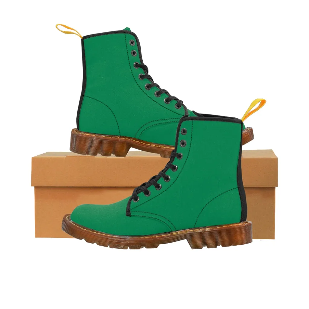 Emerald Green Women's Canvas Boots, Solid Color Modern Essential Winter Boots For Ladies