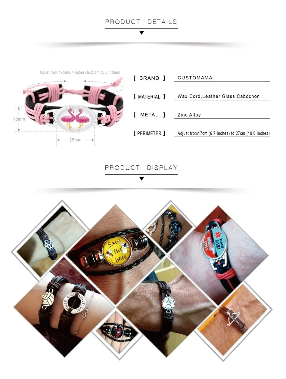 Football Charm Leather Bracelets Women Men Unisex Jewelry