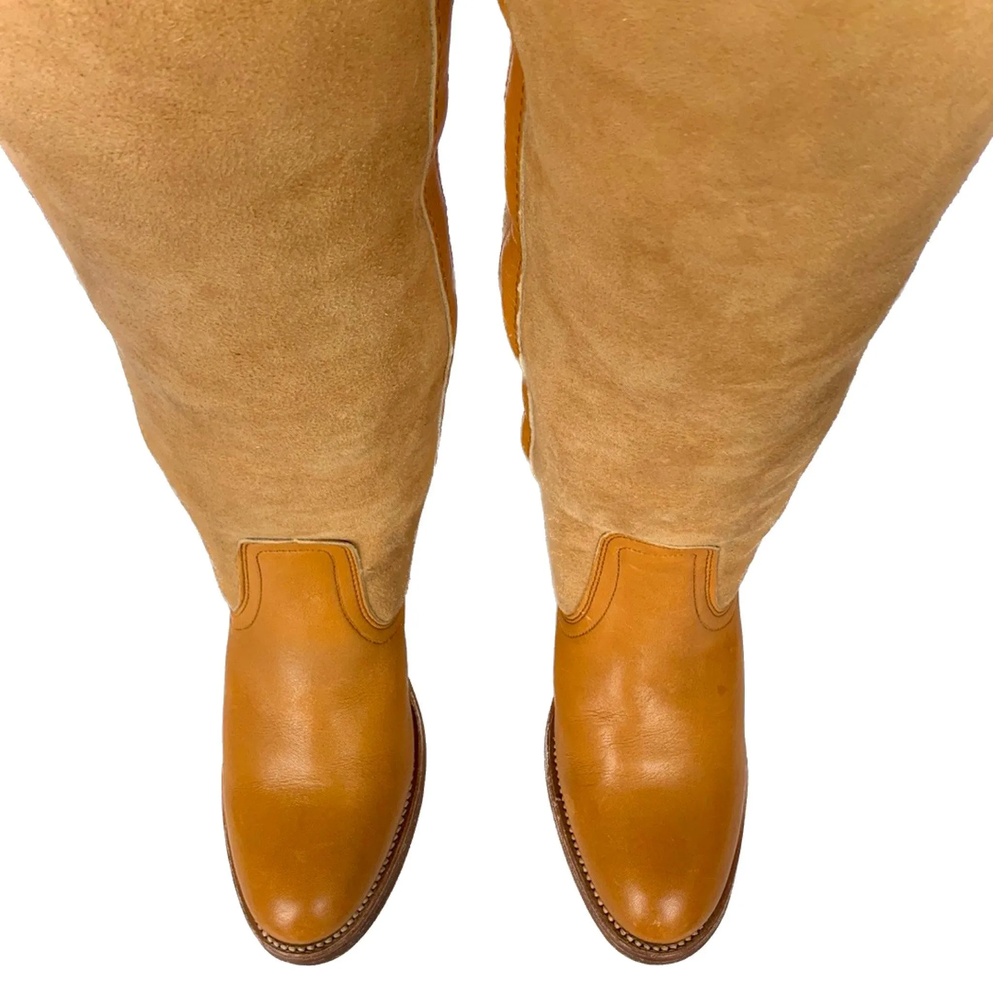 FRYE True Vintage Black Label Shearling Lined Tall Over the Knee Fold Down Boots
