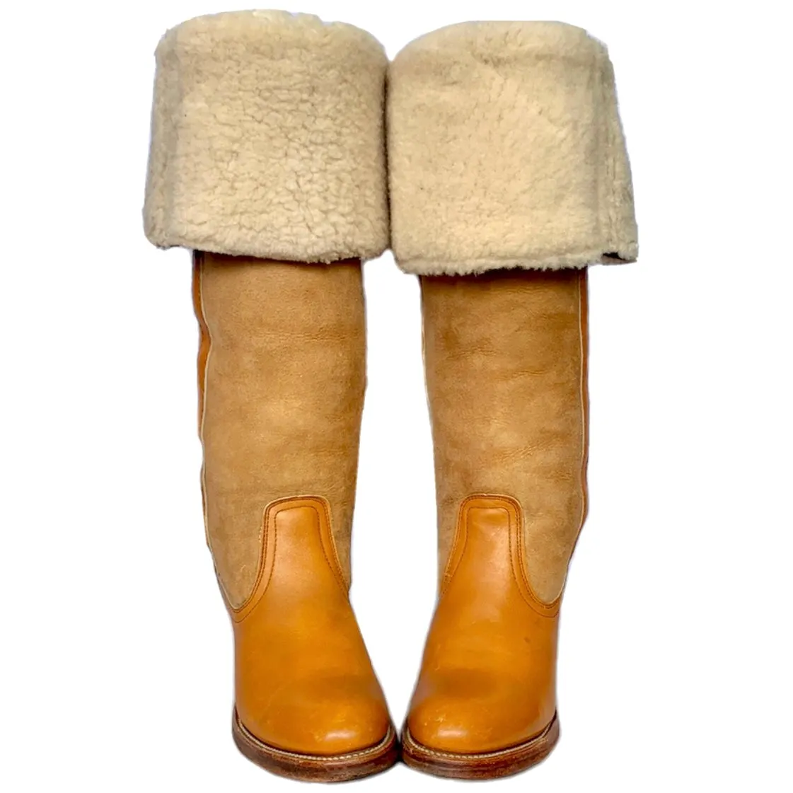 FRYE True Vintage Black Label Shearling Lined Tall Over the Knee Fold Down Boots