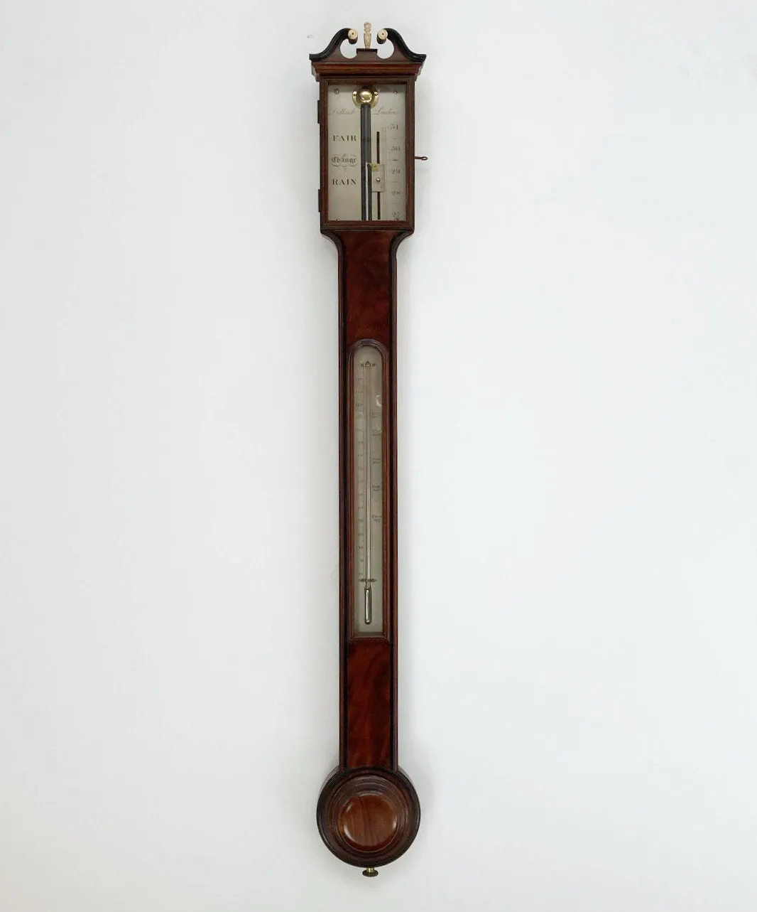George III Period Flame Mahogany Stick Barometer by Dollond London
