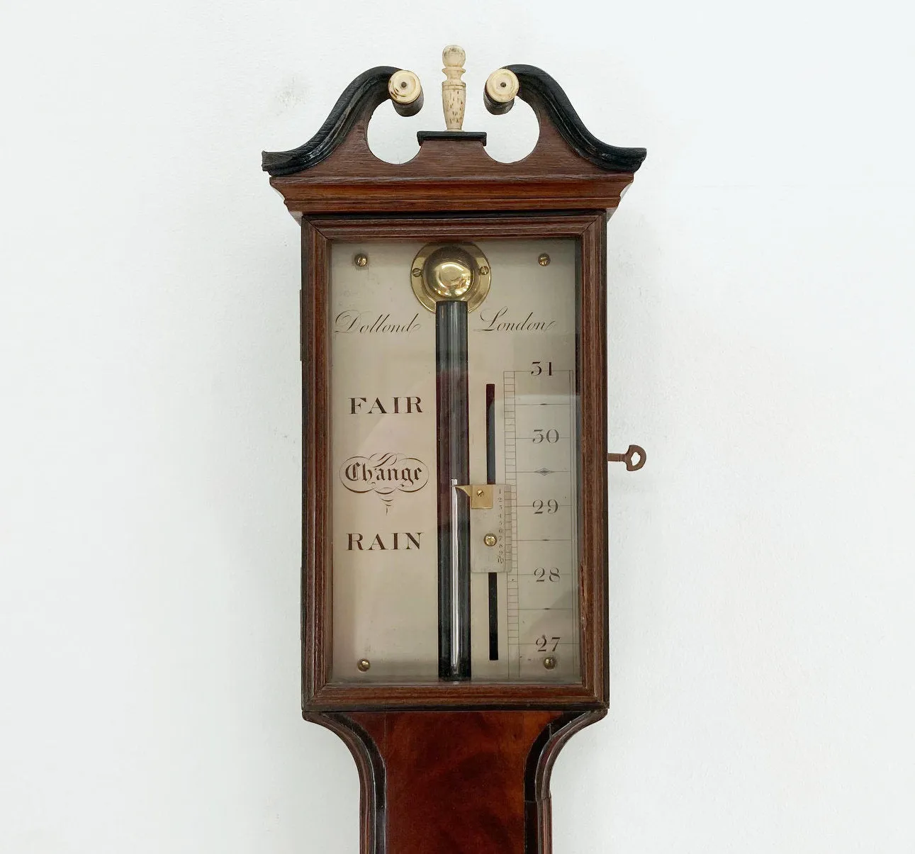 George III Period Flame Mahogany Stick Barometer by Dollond London
