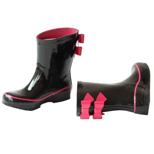 Girls Black Fuchsia Double Bow Rain Boots 5-10 Toddler