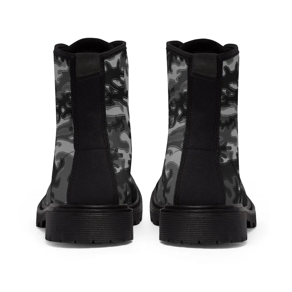 Grey Camo Men's Boots, Army Camouflage Print Best Hiking Winter Boots Laced Up Shoes For Men