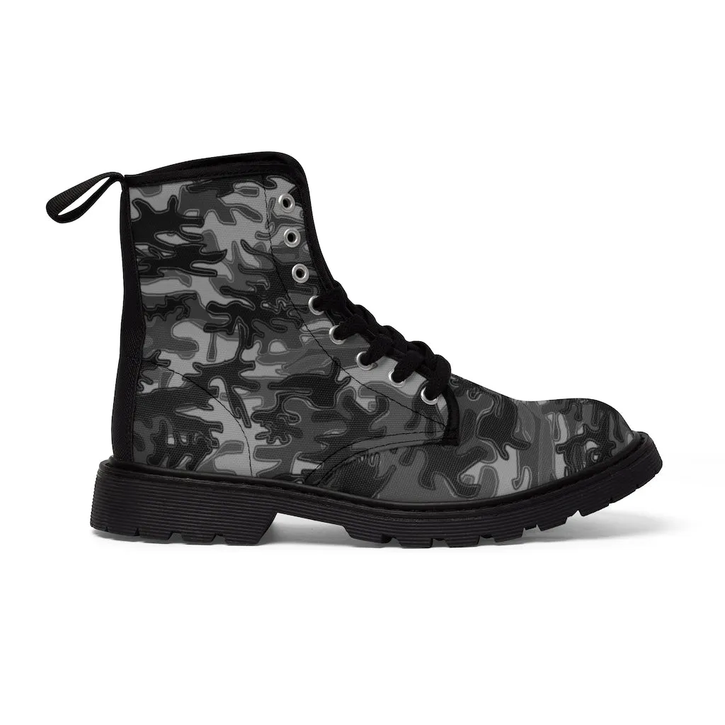 Grey Camo Men's Boots, Army Camouflage Print Best Hiking Winter Boots Laced Up Shoes For Men