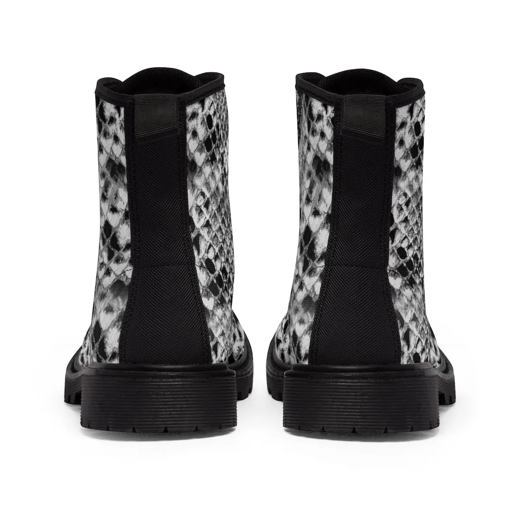Grey Snakeprint Women's Boots, Python Snake Print Designer Best Winter Boots For Ladies