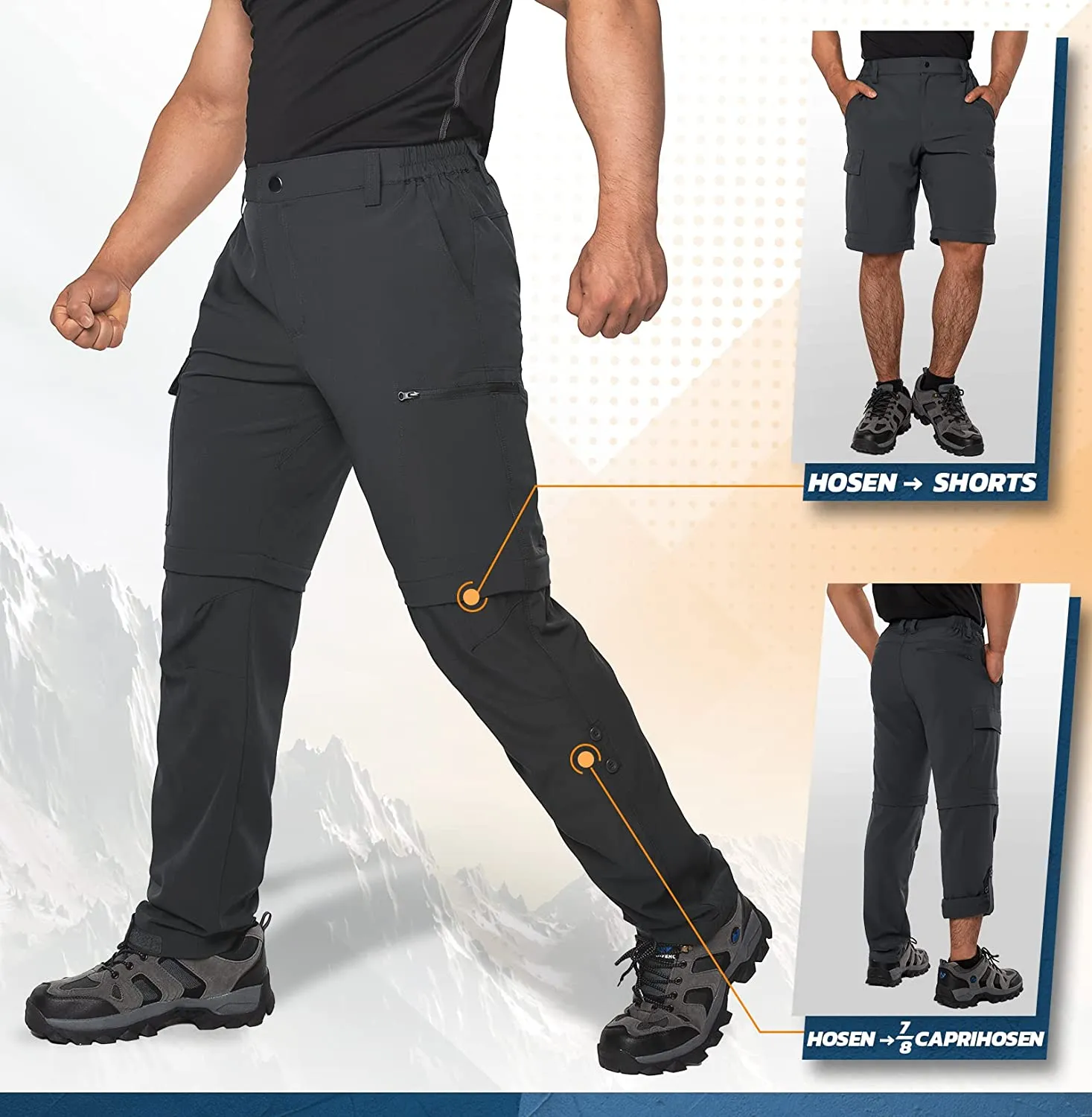 Hiauspor Wanderhose-Herren-Zip-Off-Outdoorhose-Sommer-Leicht-Trekkinghose-Atmungsaktiv-Schnell-Trockend-Funktionshose-Softshellhose-mit-5-Tiefe-Taschen