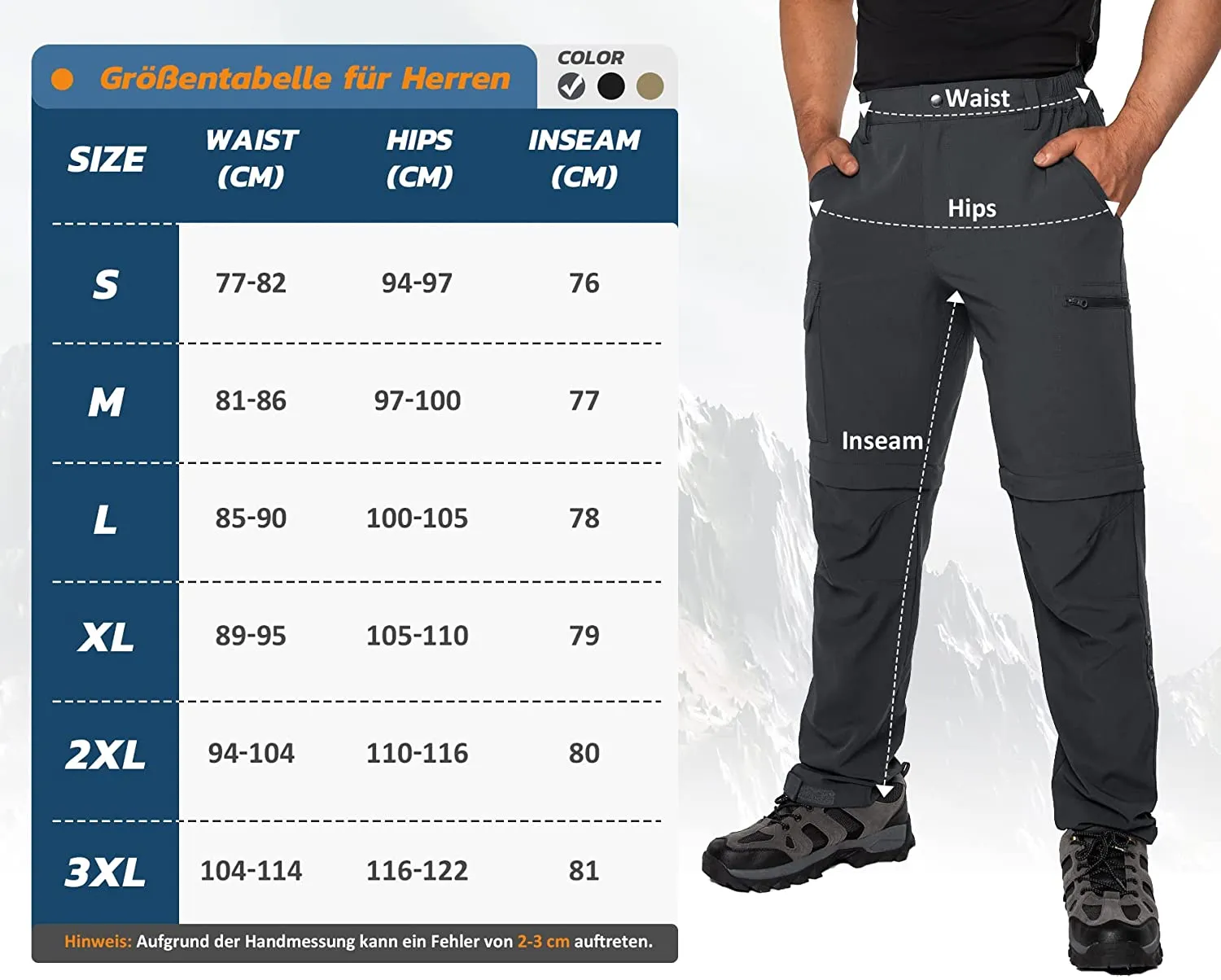 Hiauspor Wanderhose-Herren-Zip-Off-Outdoorhose-Sommer-Leicht-Trekkinghose-Atmungsaktiv-Schnell-Trockend-Funktionshose-Softshellhose-mit-5-Tiefe-Taschen