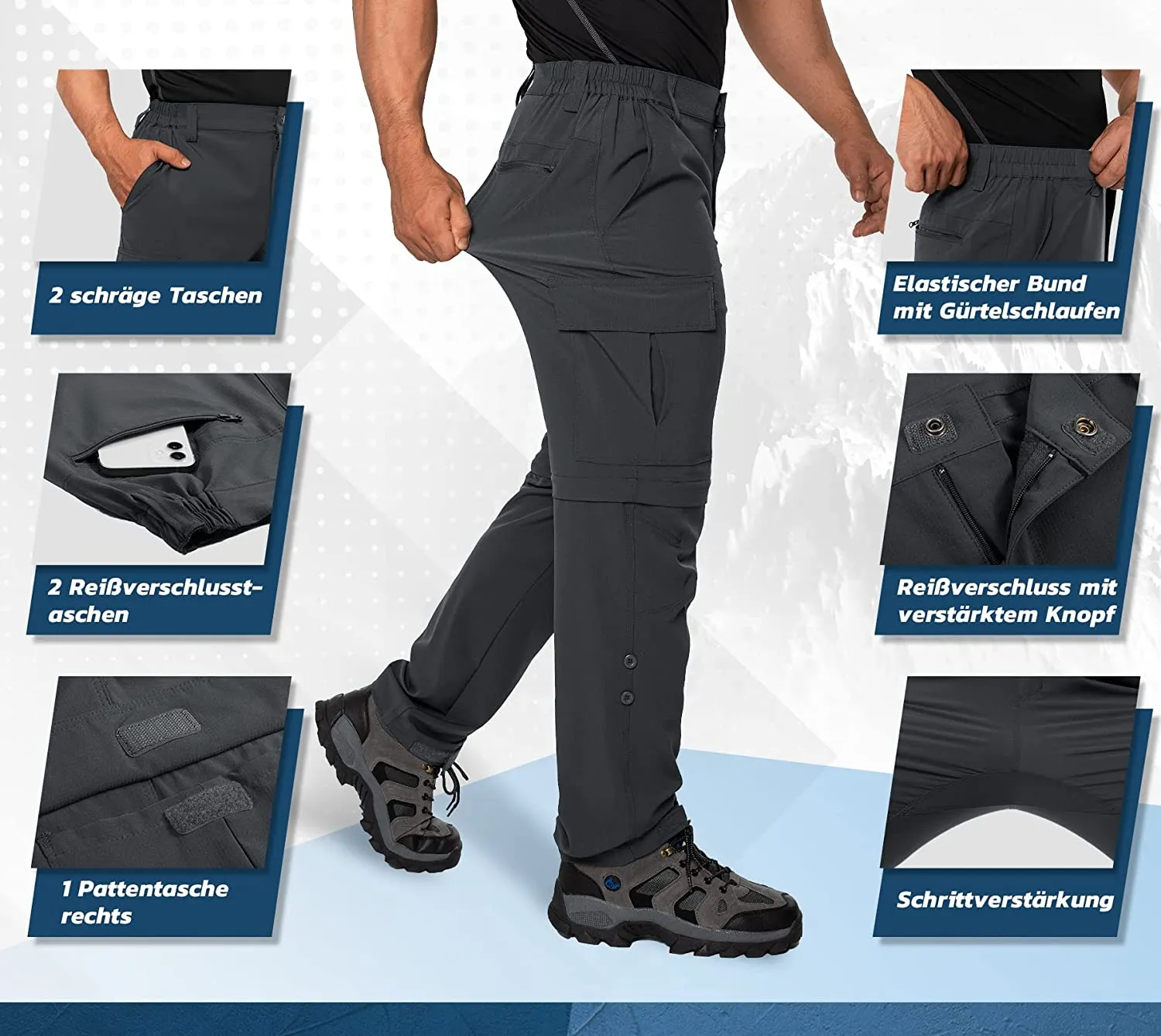 Hiauspor Wanderhose-Herren-Zip-Off-Outdoorhose-Sommer-Leicht-Trekkinghose-Atmungsaktiv-Schnell-Trockend-Funktionshose-Softshellhose-mit-5-Tiefe-Taschen