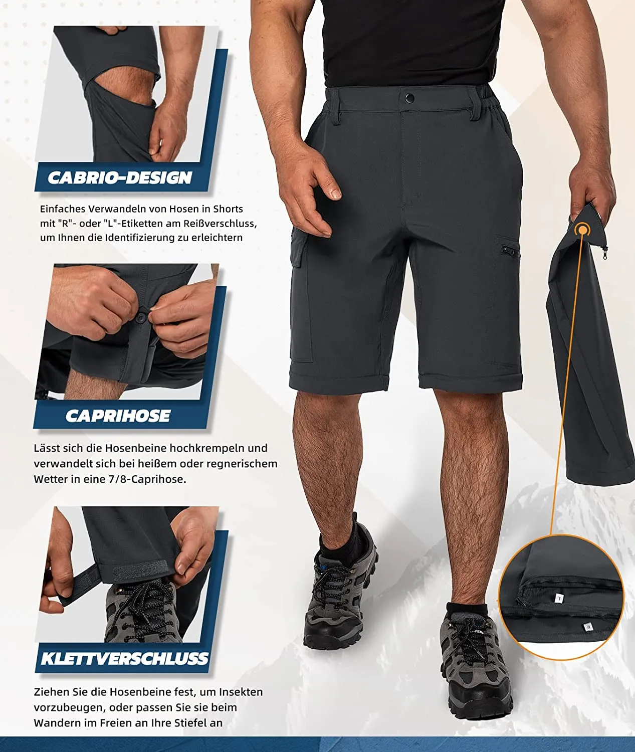Hiauspor Wanderhose-Herren-Zip-Off-Outdoorhose-Sommer-Leicht-Trekkinghose-Atmungsaktiv-Schnell-Trockend-Funktionshose-Softshellhose-mit-5-Tiefe-Taschen