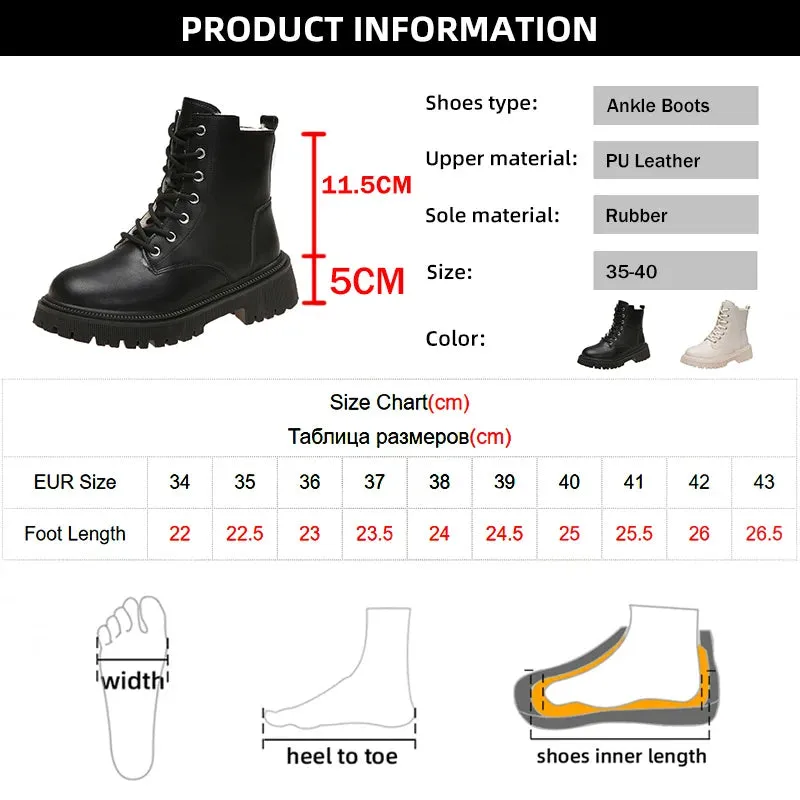 Hnzxzm Chunky Heels Lace Up Combat Boots Women Winter Warm Short Plush Ankle Boots Woman Platform Non-Slip PU Leather Short Botas Mujer
