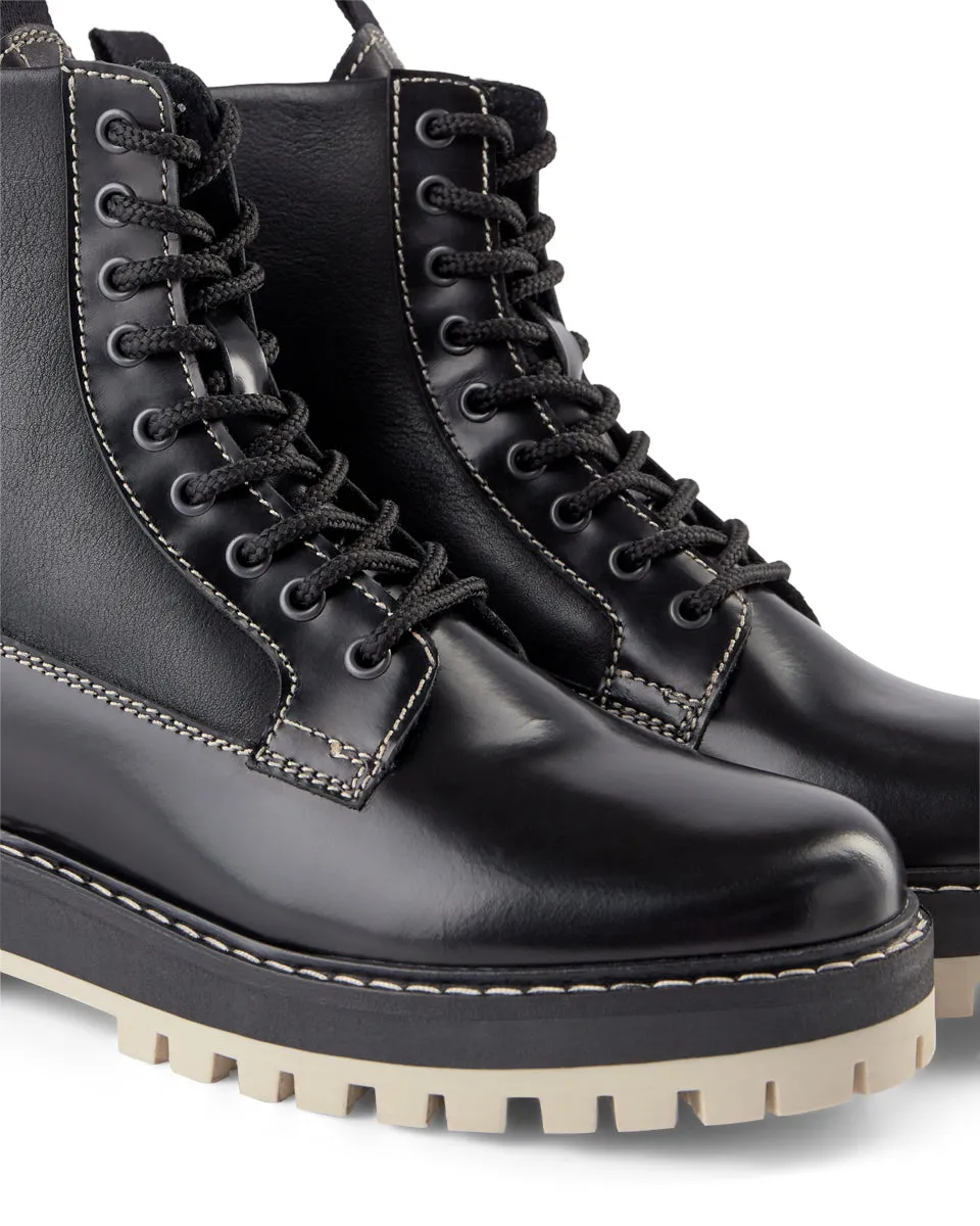 Lawrie Combat Leather Lace Up Boot - BLACK