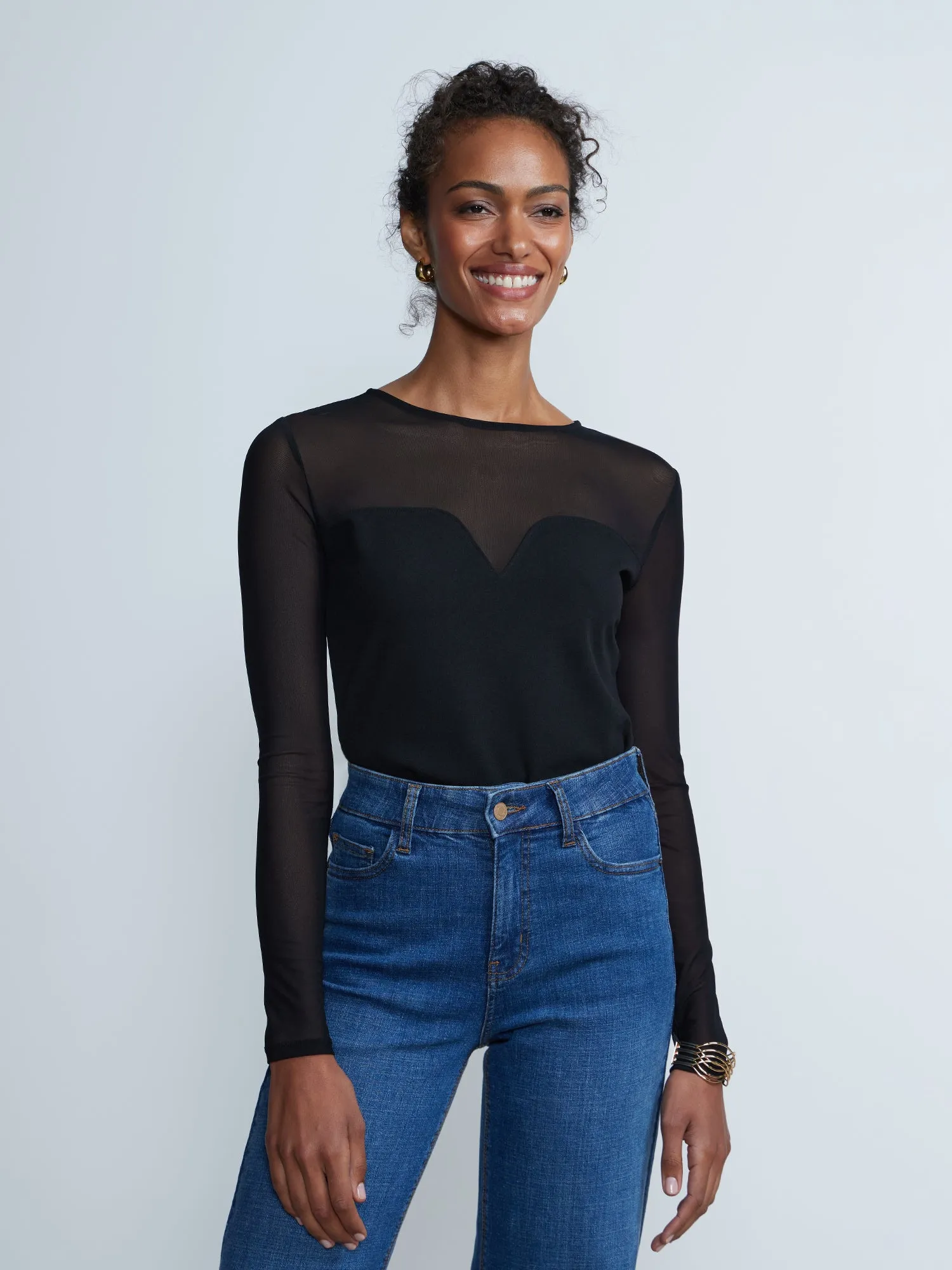 Long Sleeve Illusion Neck Top
