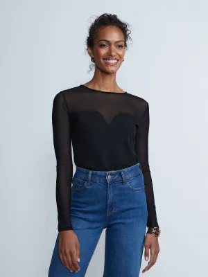 Long Sleeve Illusion Neck Top