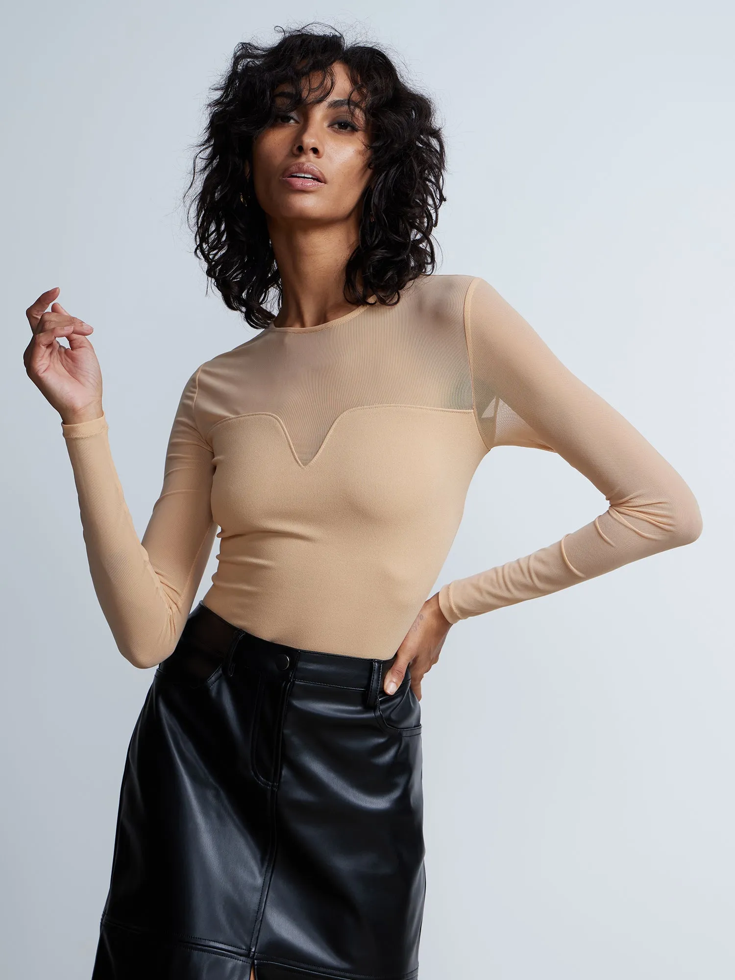 Long Sleeve Illusion Neck Top