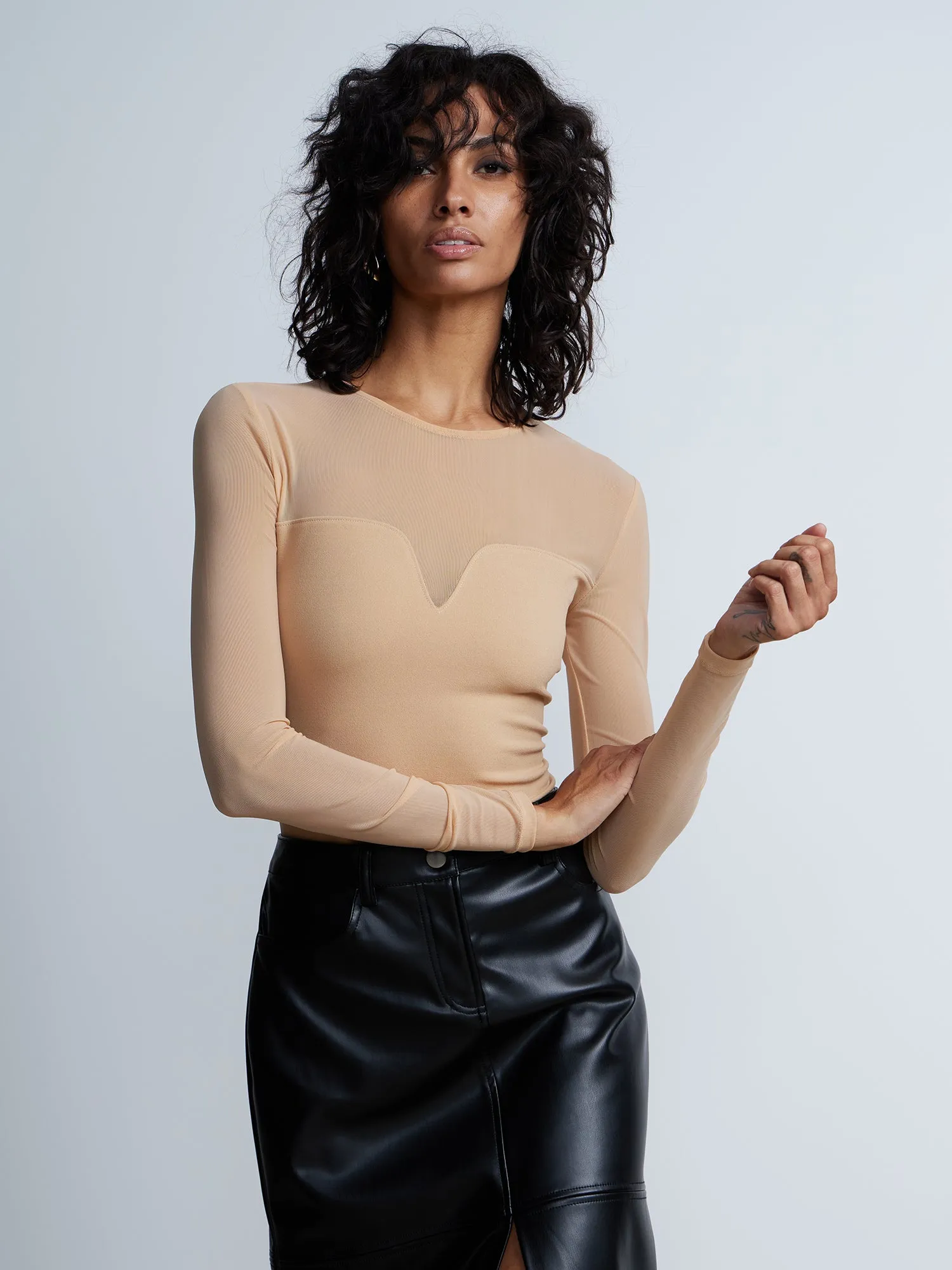 Long Sleeve Illusion Neck Top