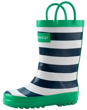 Loop Handle Rain Boots: Blue Green White Stripes