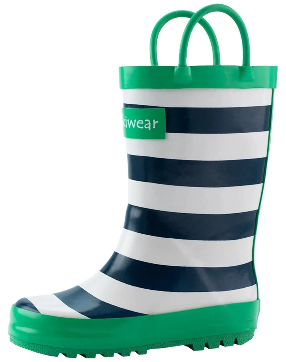 Loop Handle Rain Boots: Blue Green White Stripes