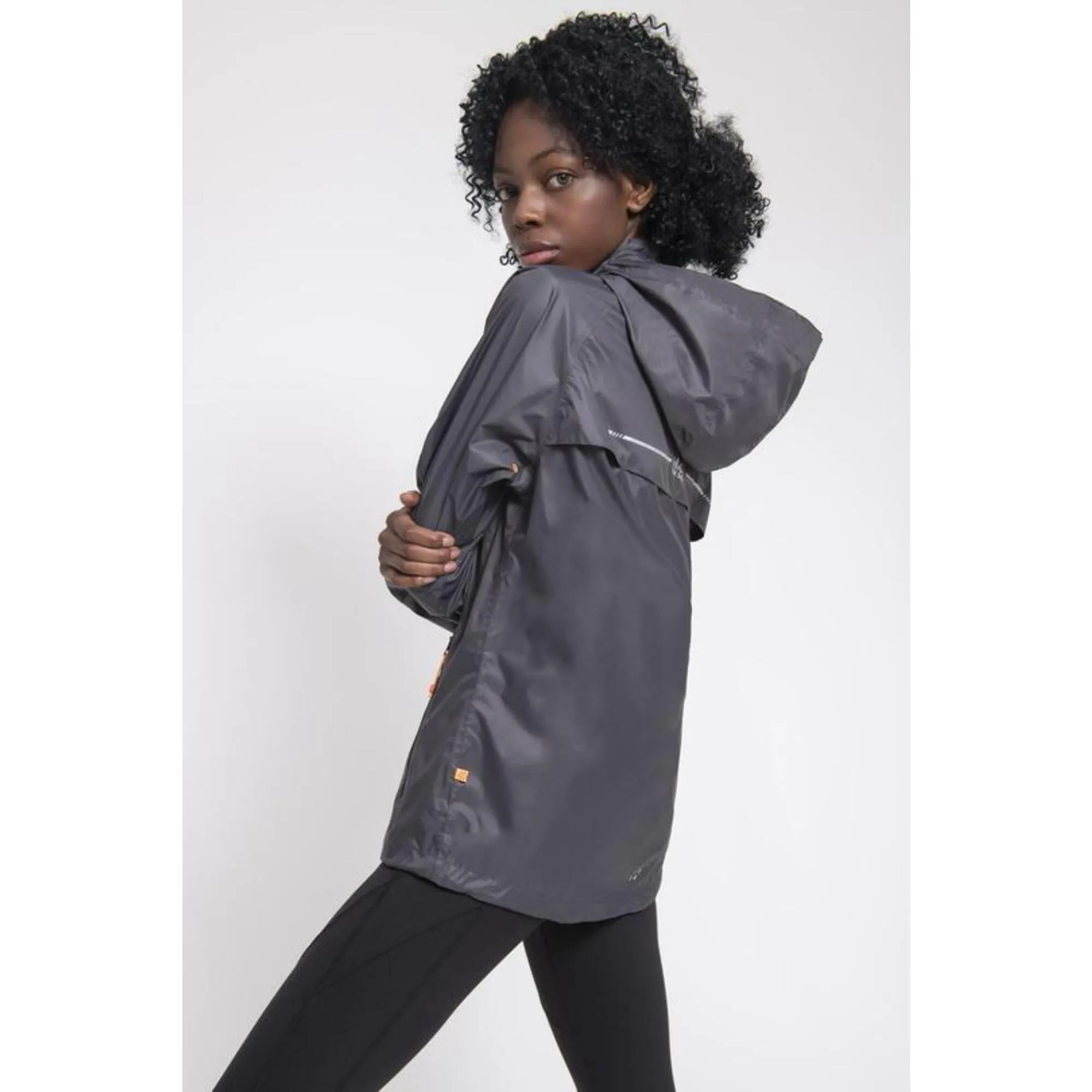 Mac in a Sac raincoat with reflective stripes, gray