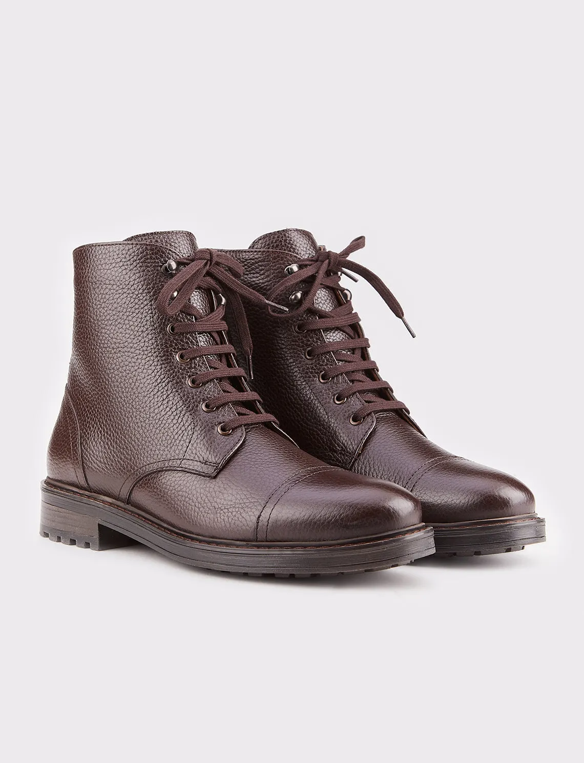 Men Brown Genuine Leather Combat Boots