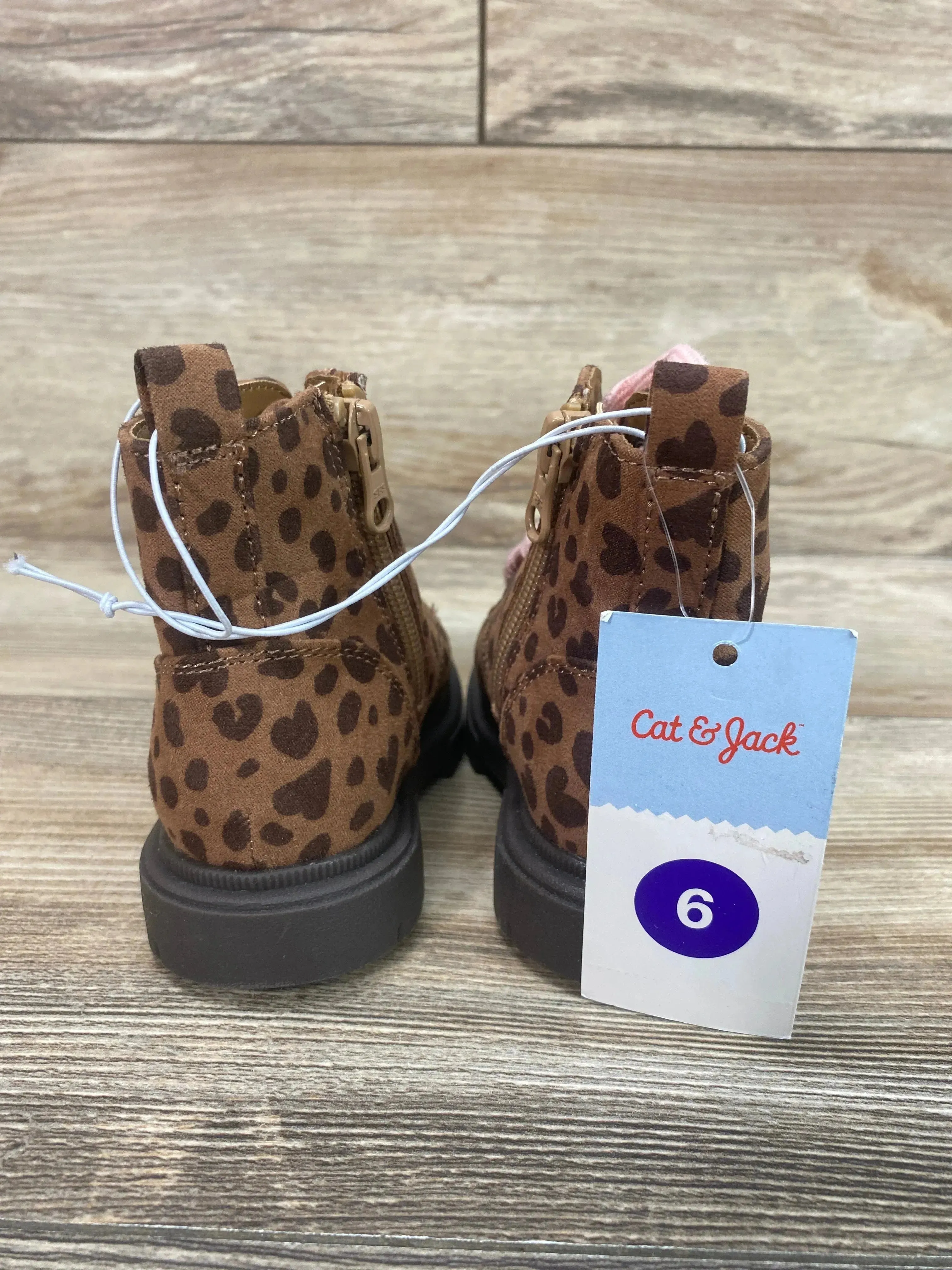 NEW Cat & Jack Toddler Girls' Amaya Zipper Leopard Print  Combat Boots Brown Sz 6c