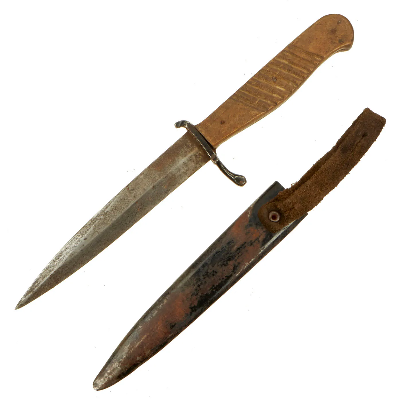 Original German WWI Fighting Trench Knife Nahkampfmesser with Original Rolled Steel Scabbard