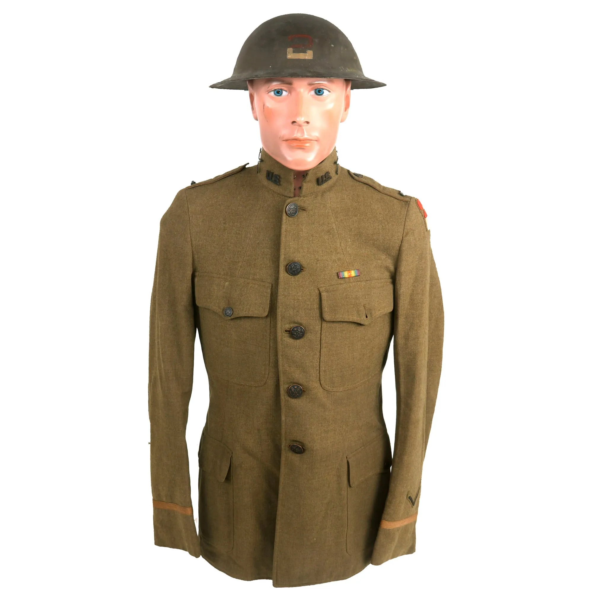 Original U.S. WWI 2nd Army Officer’s Uniform and Painted Helmet with Officer’s Boots