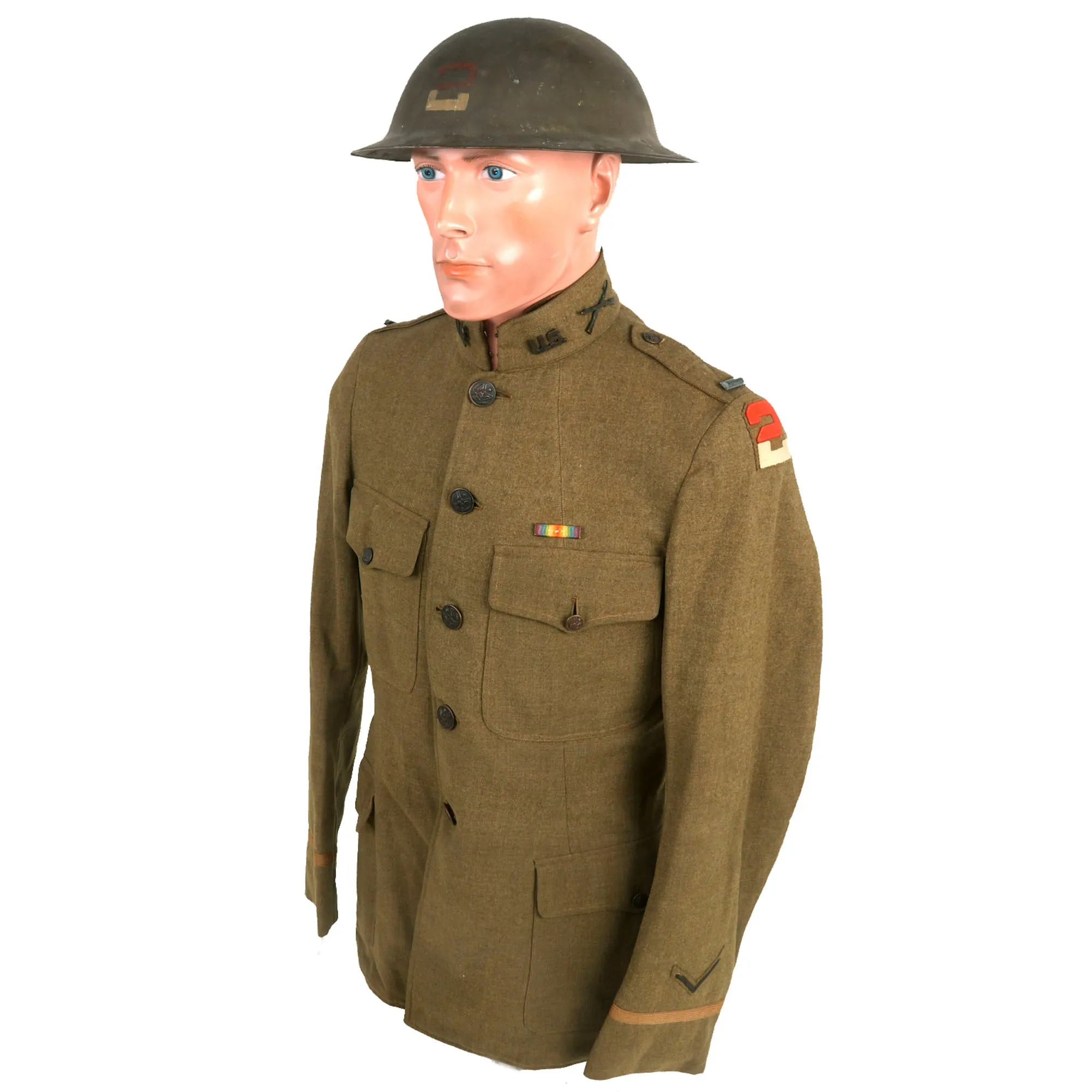 Original U.S. WWI 2nd Army Officer’s Uniform and Painted Helmet with Officer’s Boots