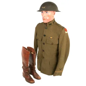 Original U.S. WWI 2nd Army Officer’s Uniform and Painted Helmet with Officer’s Boots