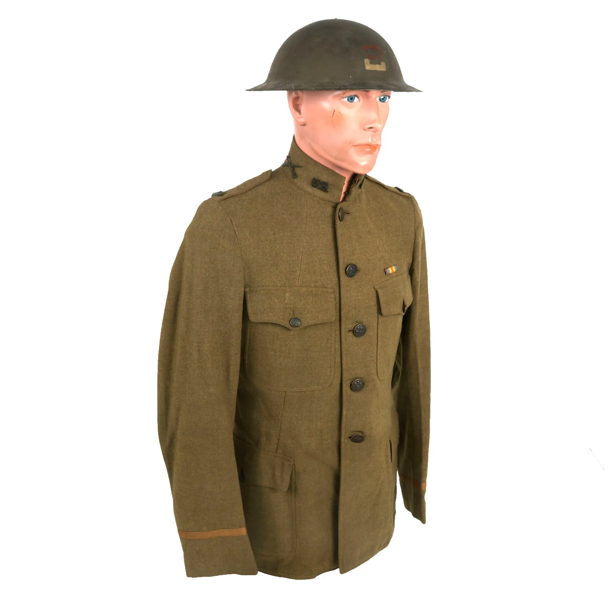 Original U.S. WWI 2nd Army Officer’s Uniform and Painted Helmet with Officer’s Boots
