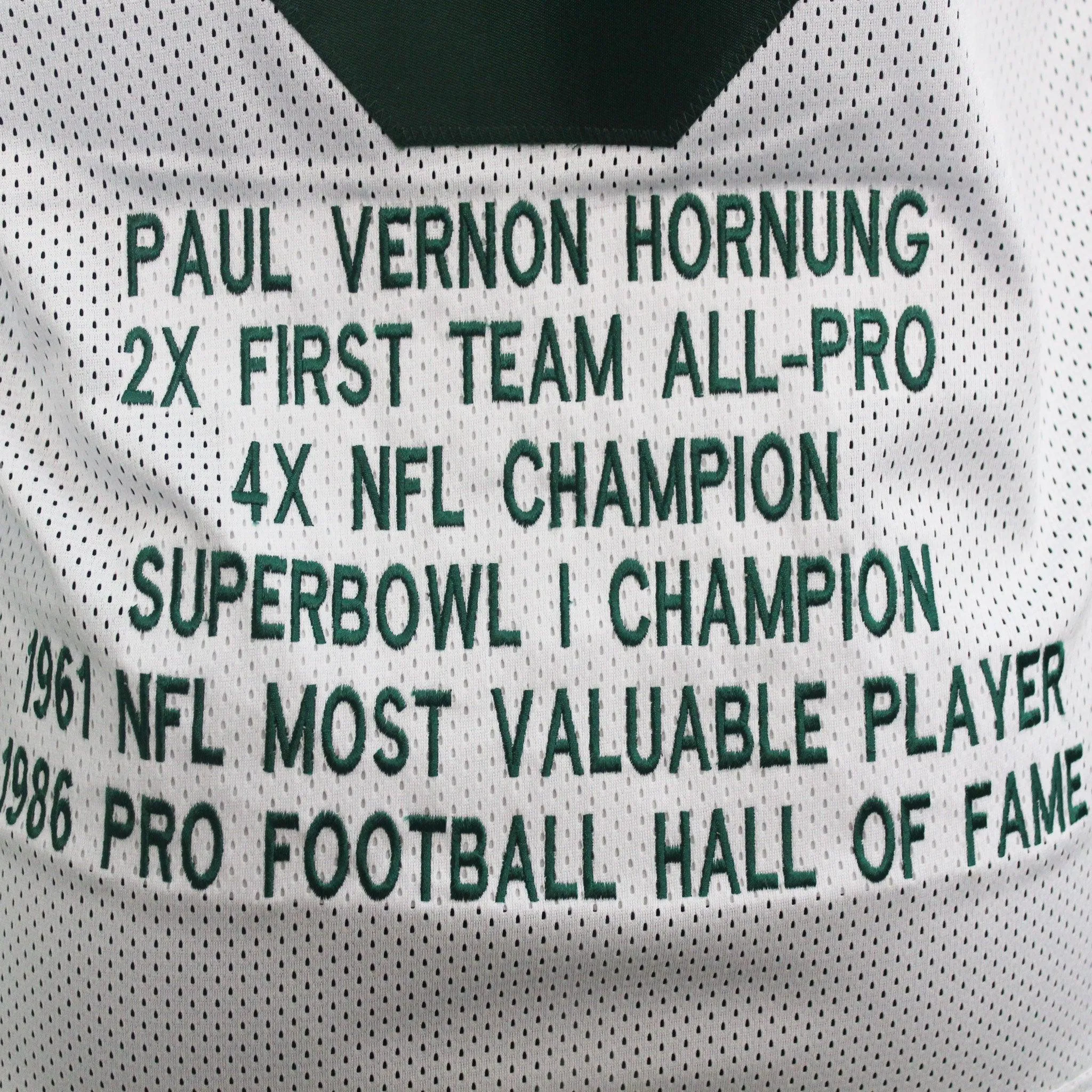 Paul Hornung Autographed Football Special Edition STAT Jersey White (JSA)
