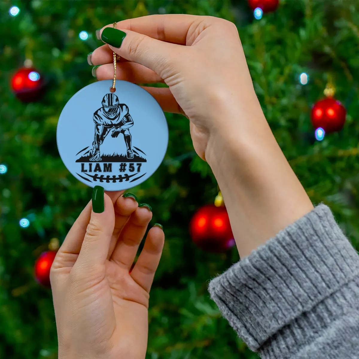 Personalized Football Christmas Ornament, Team Colors