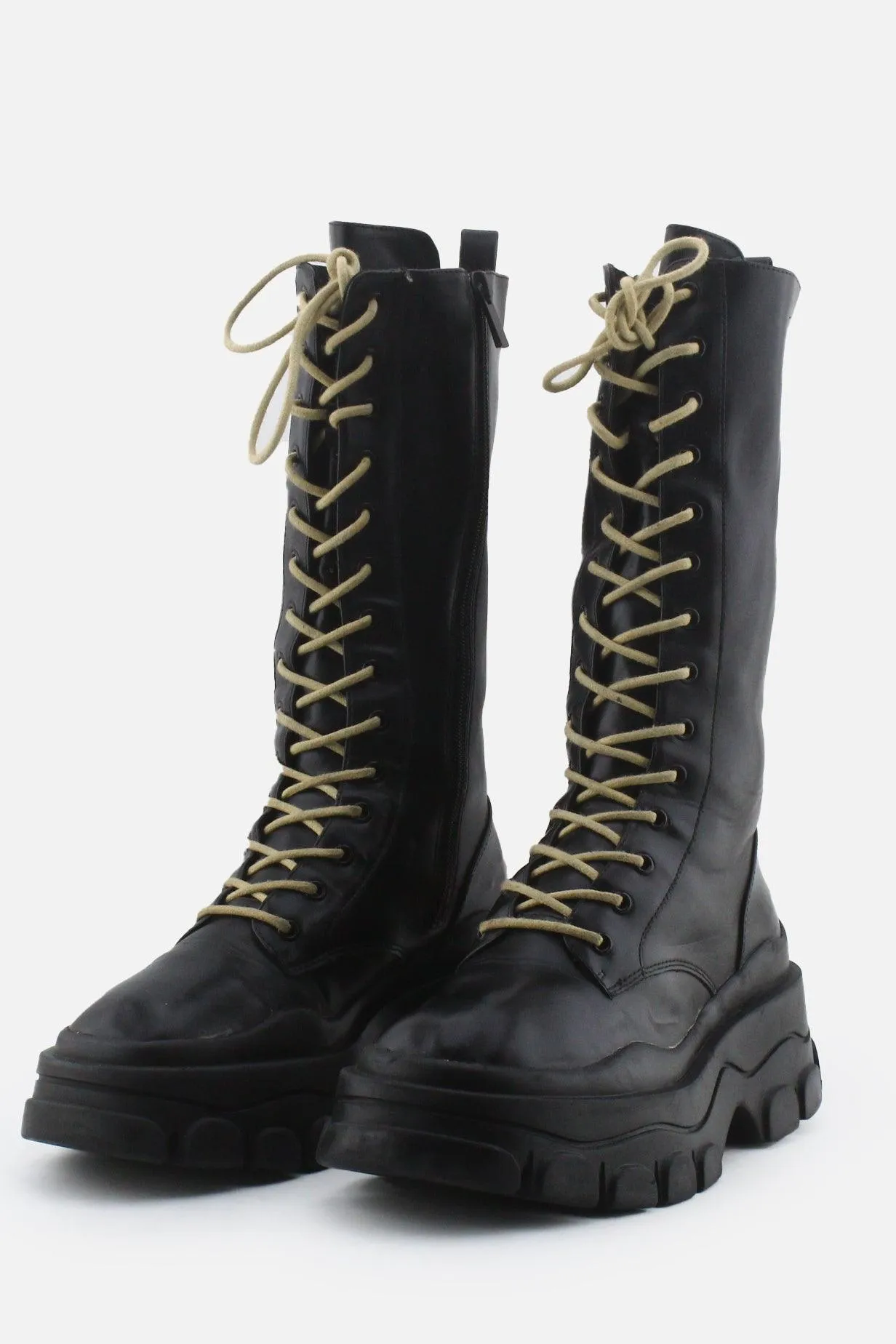 Pull & Bear Zipper Laces Combat Long Boots | 100% Authentic Leather