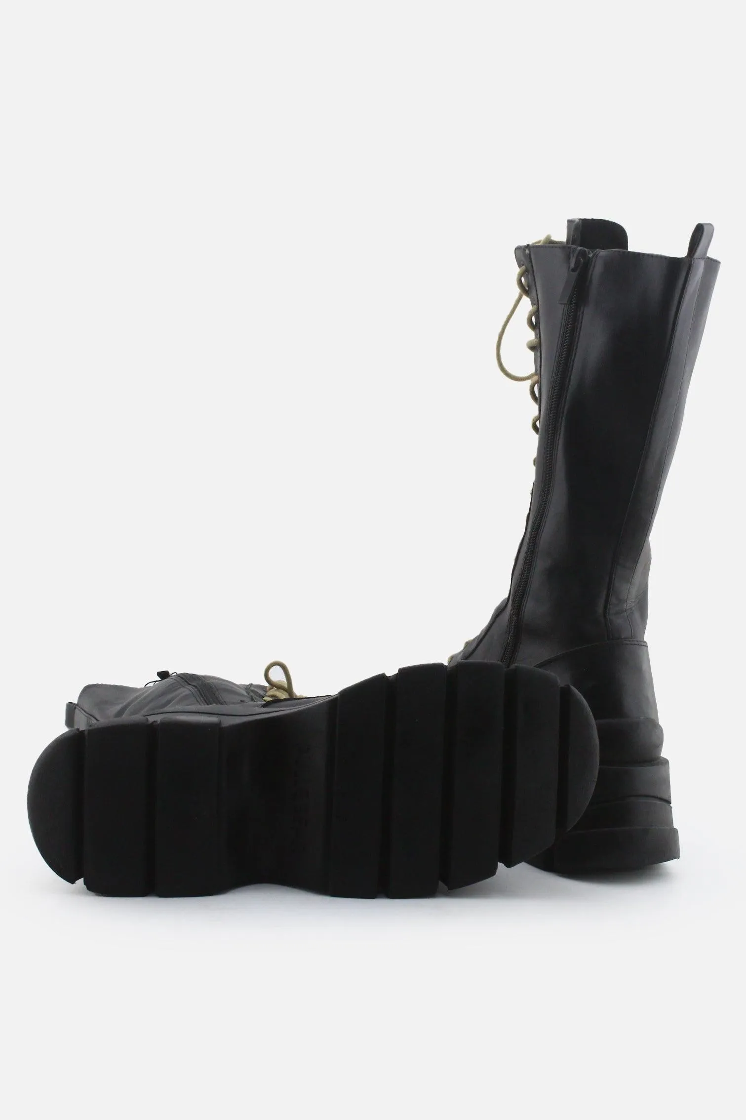 Pull & Bear Zipper Laces Combat Long Boots | 100% Authentic Leather