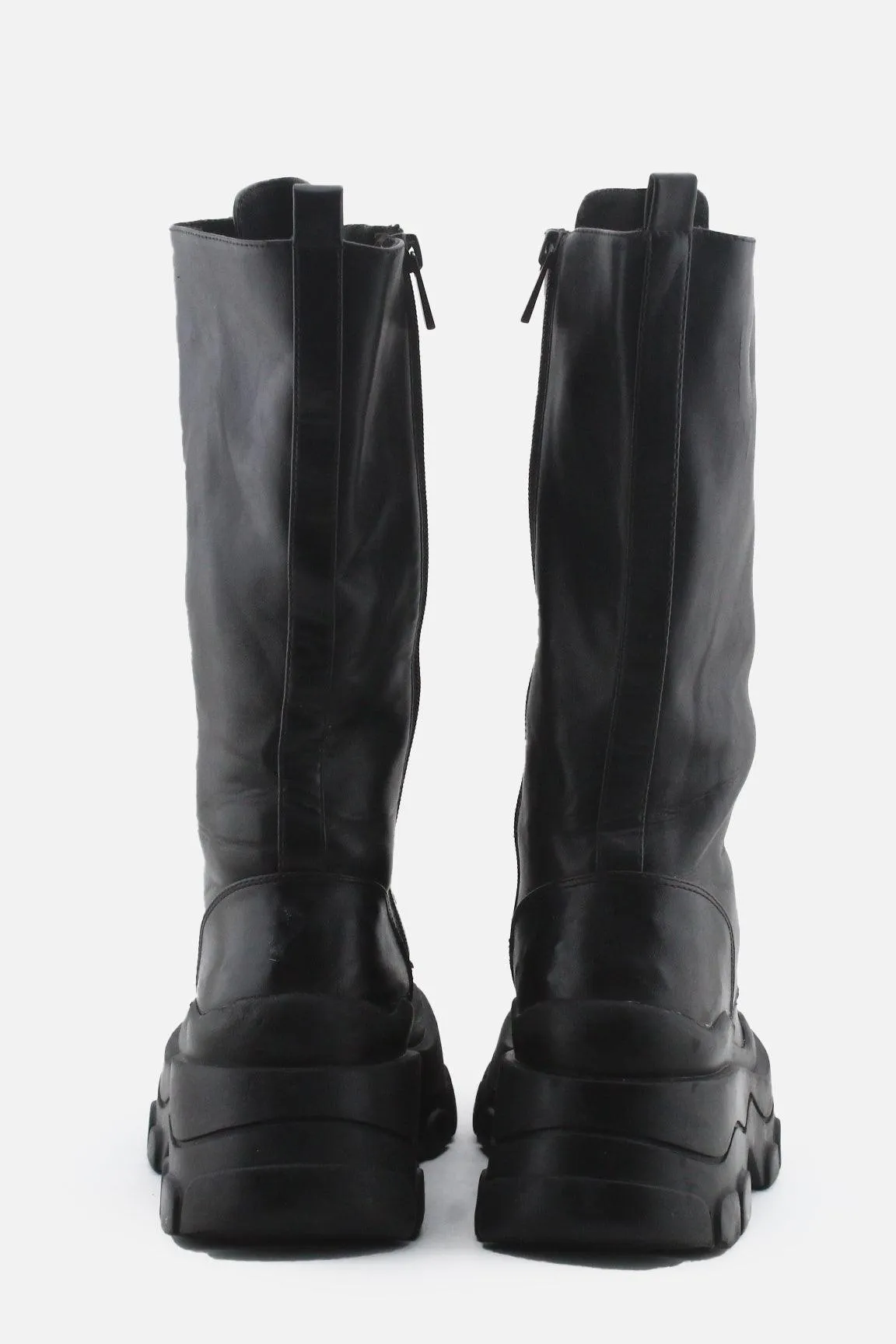 Pull & Bear Zipper Laces Combat Long Boots | 100% Authentic Leather