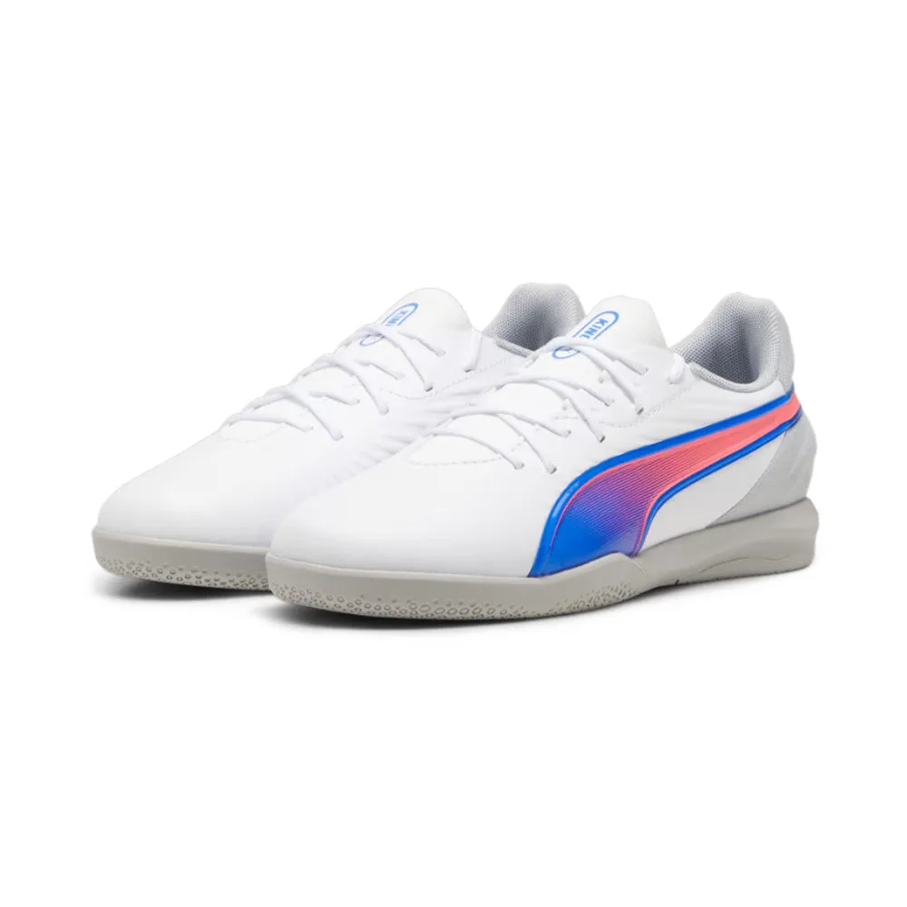 Puma King Match IT Jnr Indoor Football Shoes (White/Bluemazing/Light Grey)