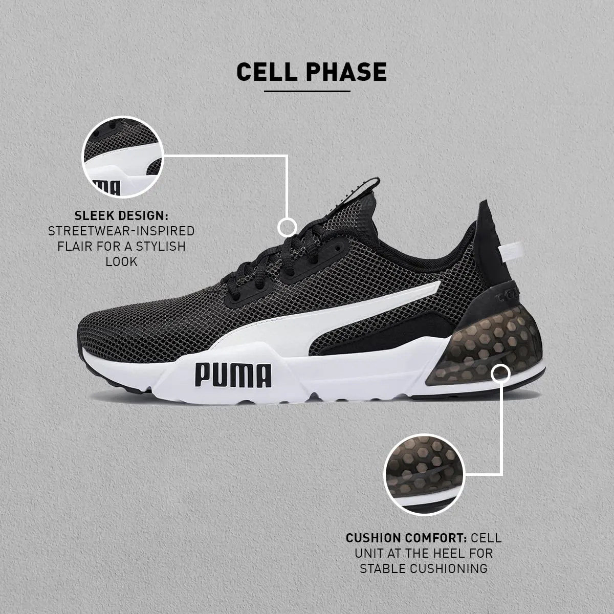 PUMA Men's Cell Phase Black White Track and Field Shoe