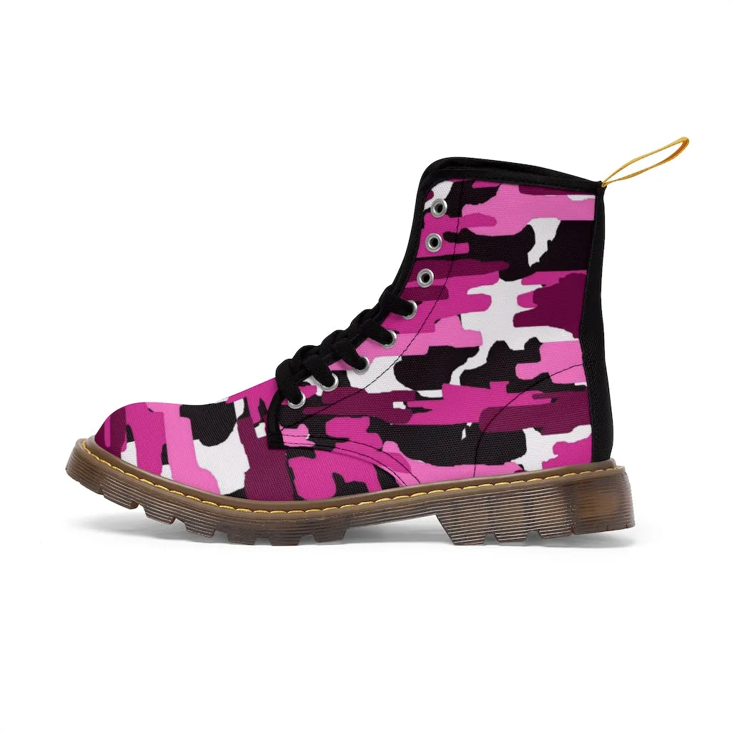 Purple Camo Women's Canvas Boots, Pink Purple Camouflage Military Army Print Winter Boots For Ladies