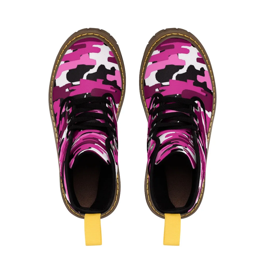 Purple Camo Women's Canvas Boots, Pink Purple Camouflage Military Army Print Winter Boots For Ladies