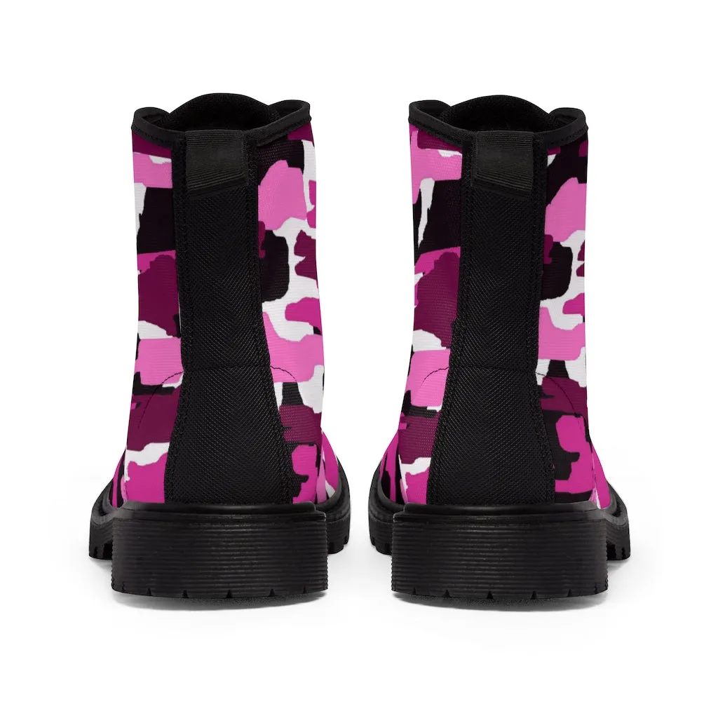 Purple Camo Women's Canvas Boots, Pink Purple Camouflage Military Army Print Winter Boots For Ladies